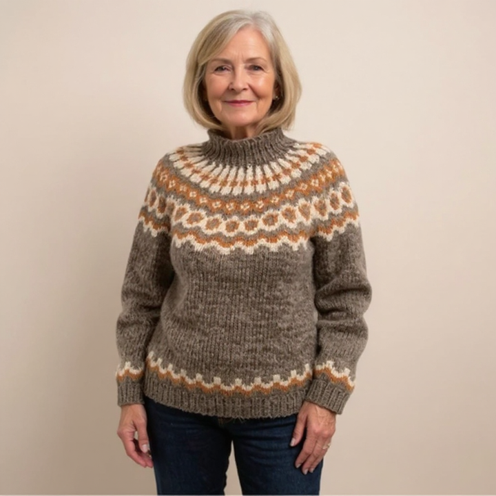 Maglione a collo alto con motivo nordico in tonalità terra