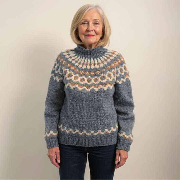 Maglione a collo alto con motivo nordico in tonalità terra