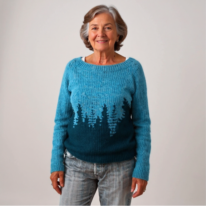 Maglione blu a maglia con motivo boschivo