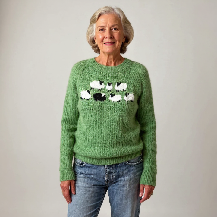 Maglione verde a maglia con motivo di pecore