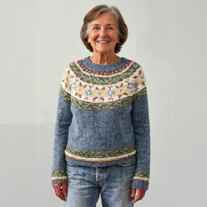 Maglione intrecciato con motivo retrò sul collo