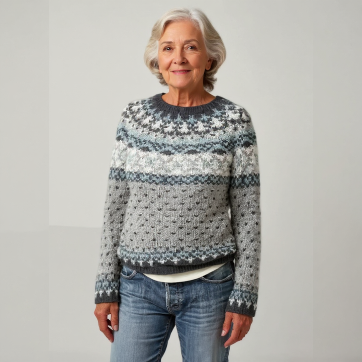 Maglione nordico grigio, bianco e blu chiaro