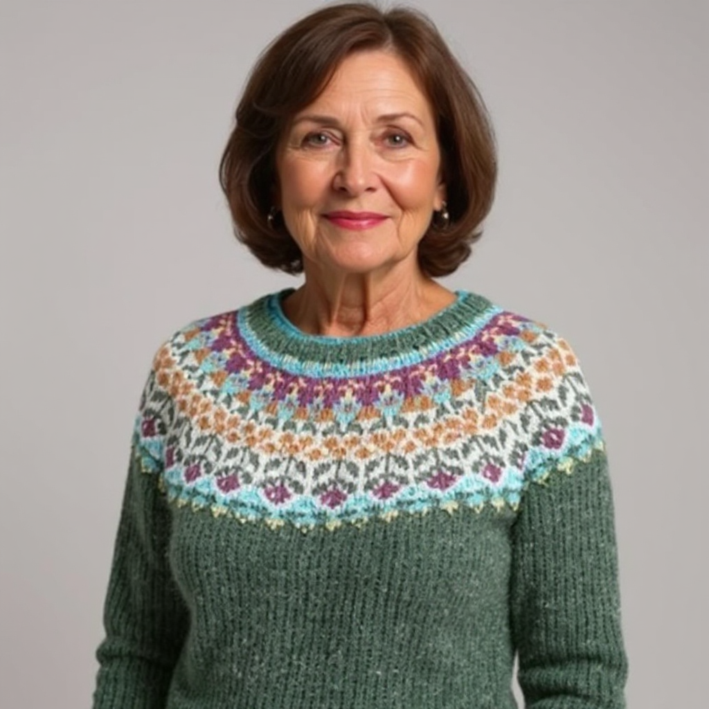 Maglione lavorato a maglia con motivo multicolore sul colletto