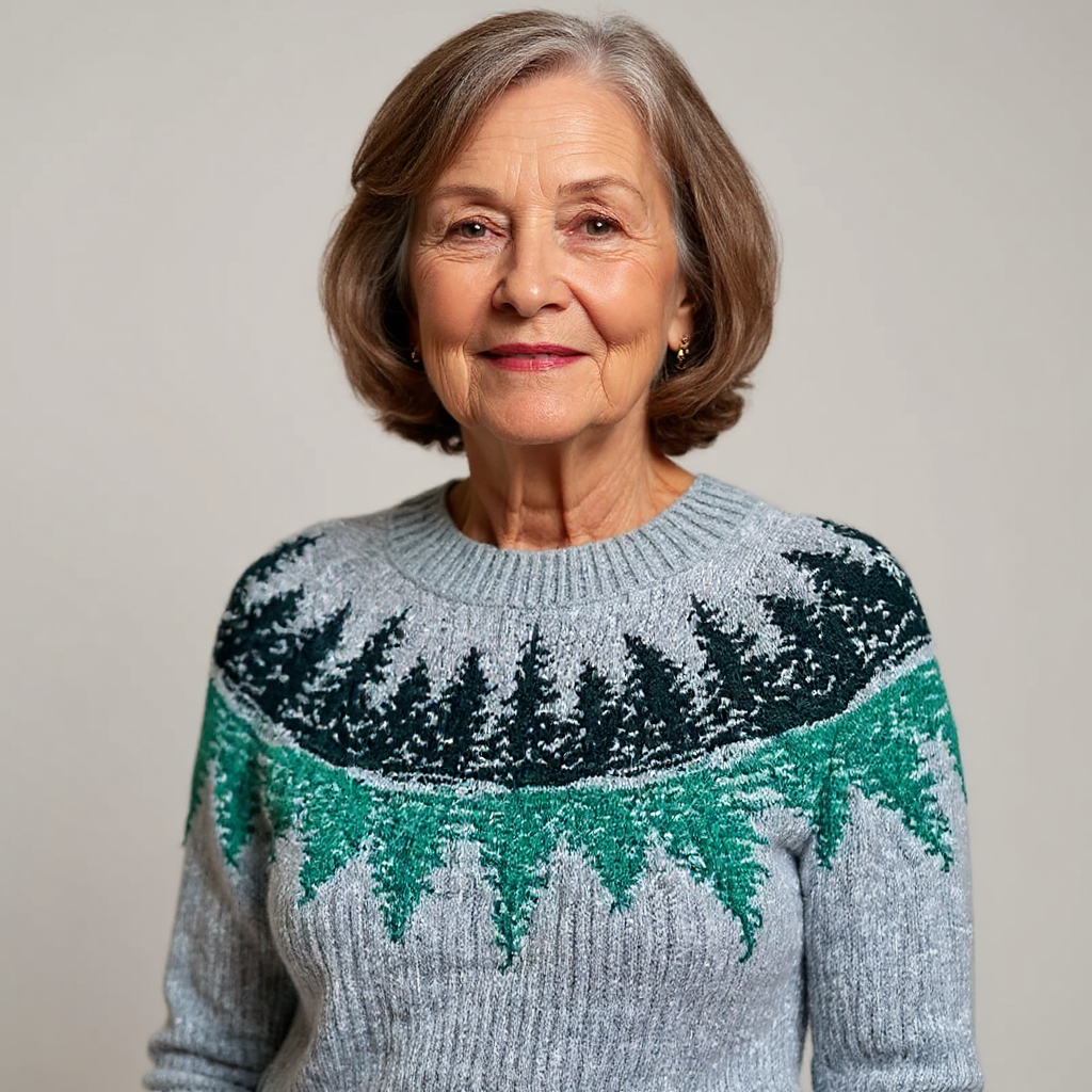 Maglione grigio a maglia con motivo forestale verde