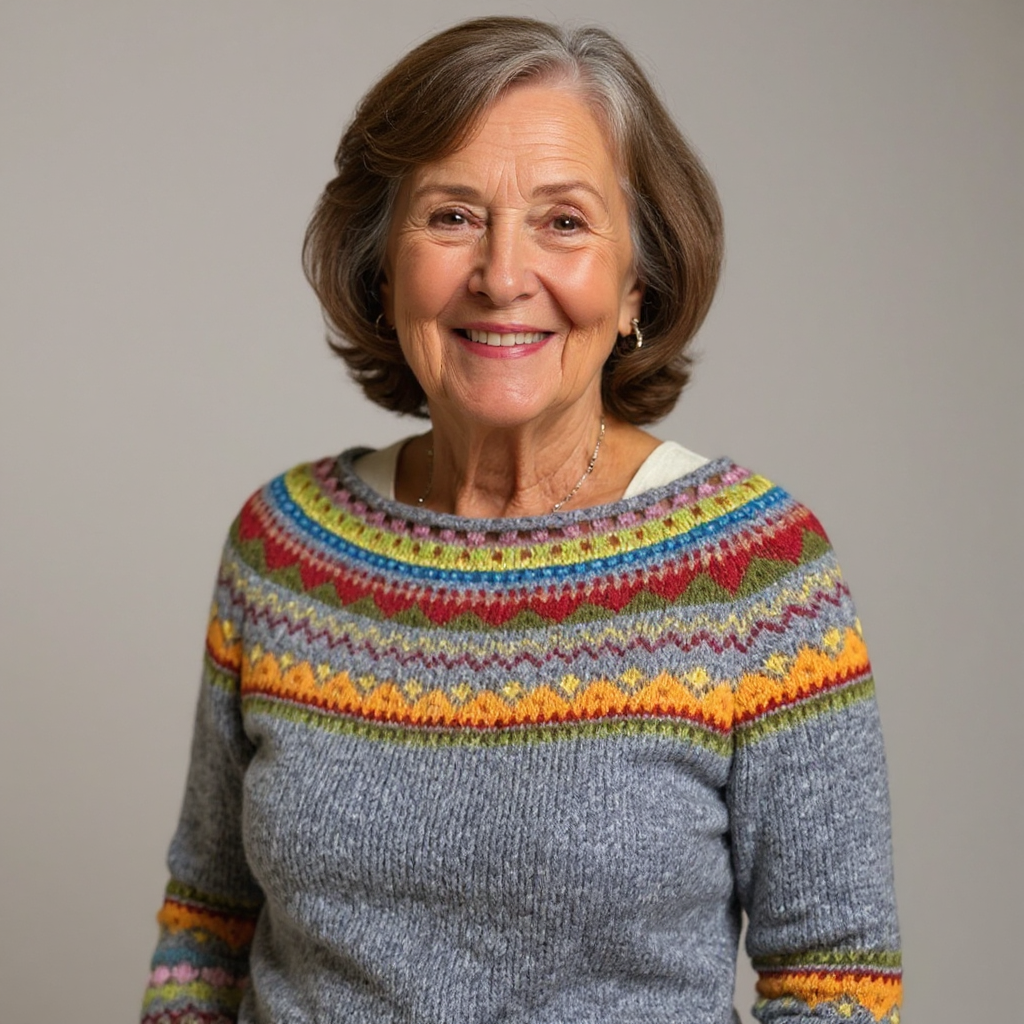 Maglione multicolore con motivo nordico e aspetto artigianale