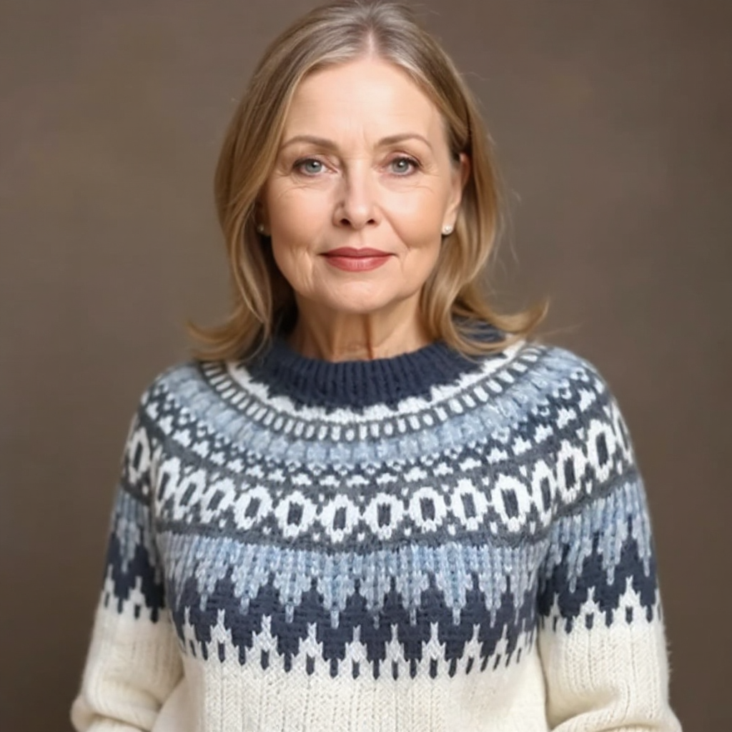 Maglione intrecciato con un motivo multicolore e un aspetto artigianale