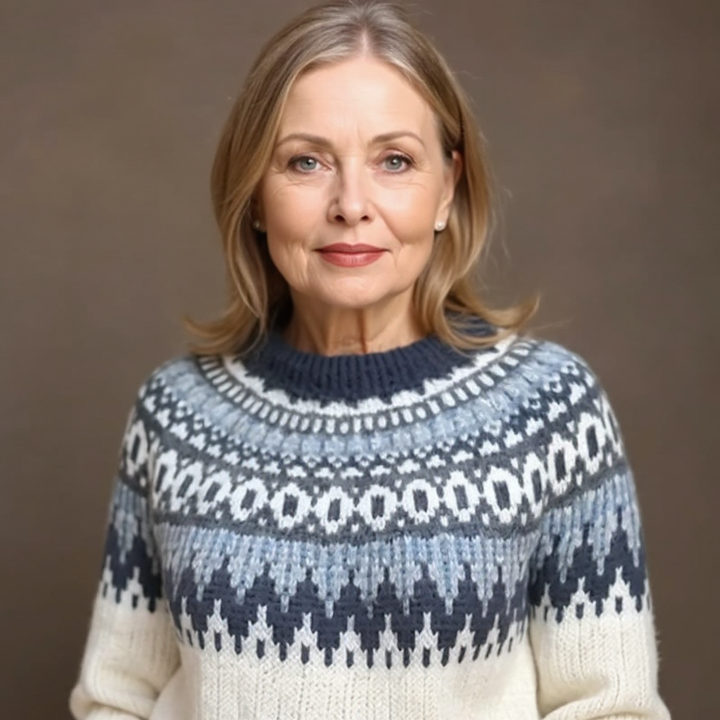 Maglione intrecciato con un motivo multicolore e un aspetto artigianale