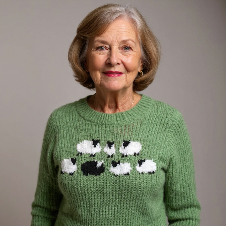 Maglione verde a maglia con motivo di pecore