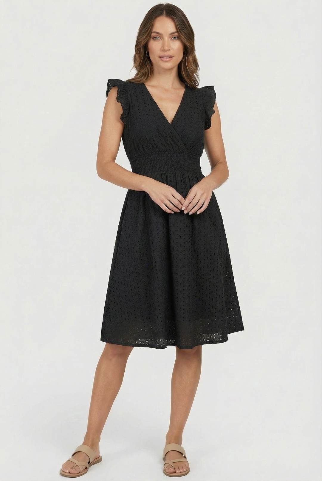 Natália | Abito midi con ricamo in stile Madeira e cintura arricciata