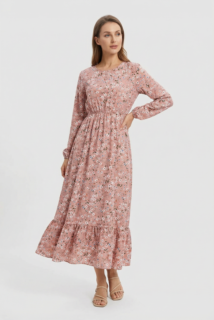 Milena | Abito maxi a fiori con maniche lunghe
