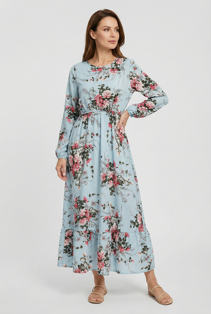 Milena | Abito maxi a fiori con maniche lunghe