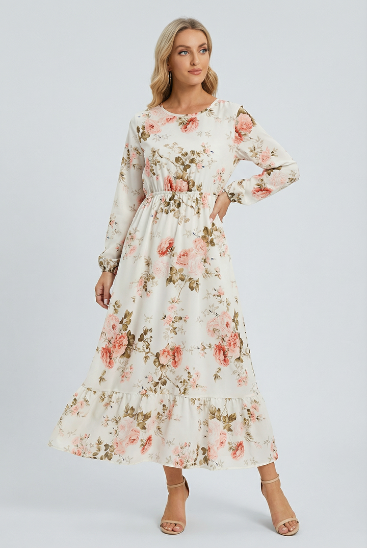 Milena | Abito maxi a fiori con maniche lunghe