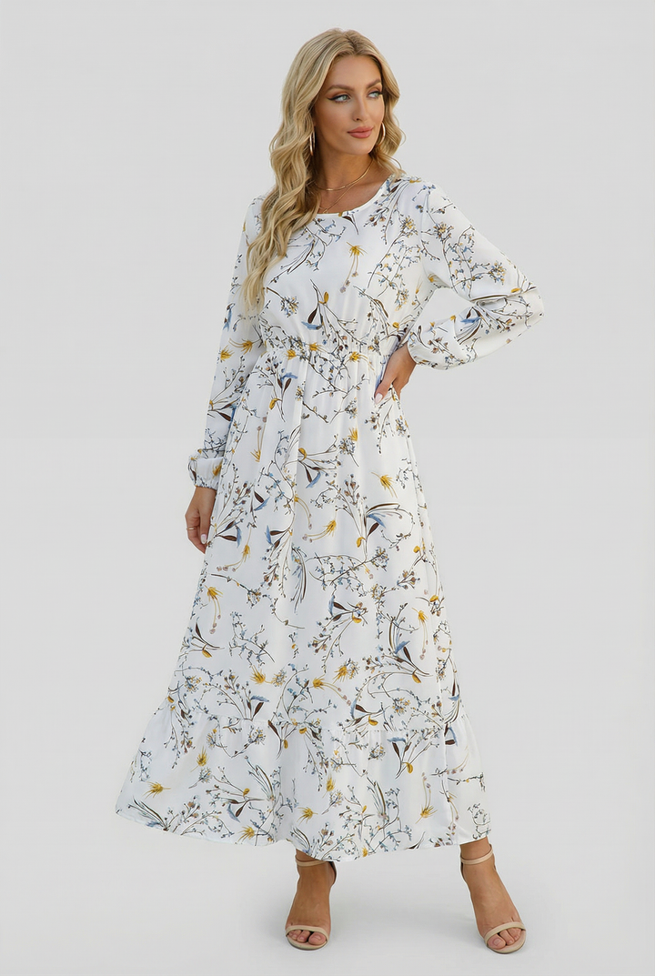 Milena | Abito maxi a fiori con maniche lunghe
