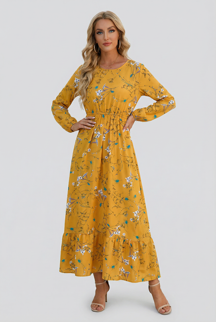 Milena | Abito maxi floreale leggero con maniche lunghe