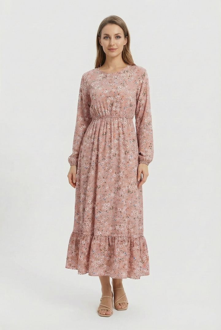 Milena | Abito maxi floreale leggero con maniche lunghe