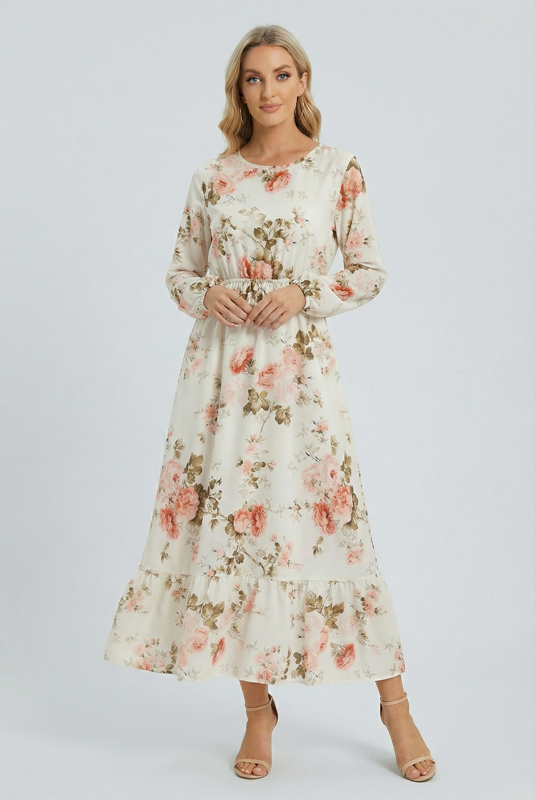 Milena | Abito maxi a fiori con maniche lunghe