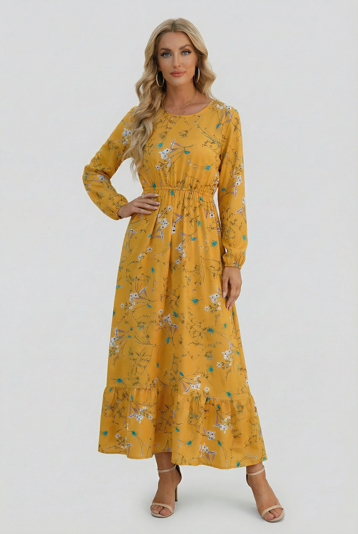 Milena | Abito maxi a fiori con maniche lunghe