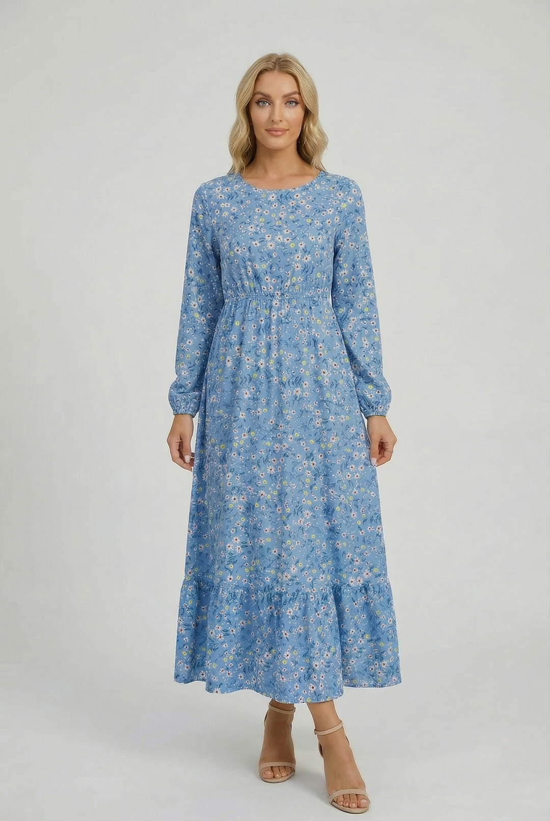 Milena | Abito maxi a fiori con maniche lunghe