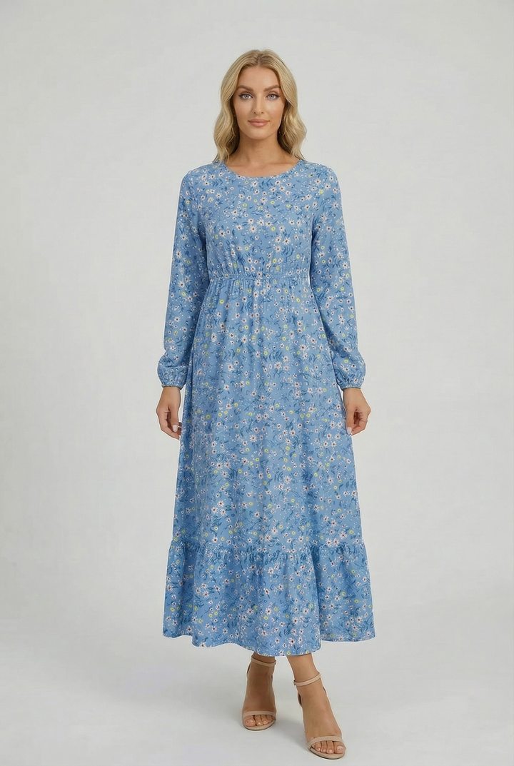 Milena | Abito maxi a fiori con maniche lunghe