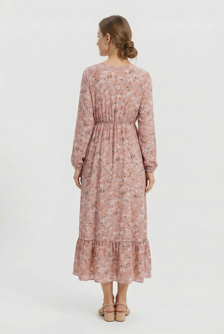 Milena | Abito maxi a fiori con maniche lunghe