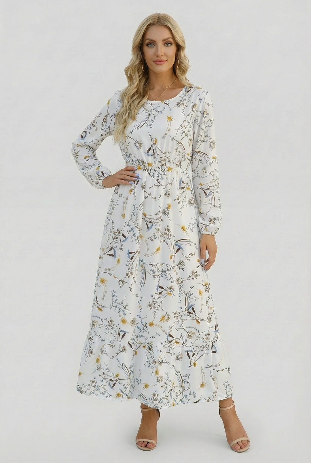 Milena | Abito maxi a fiori con maniche lunghe