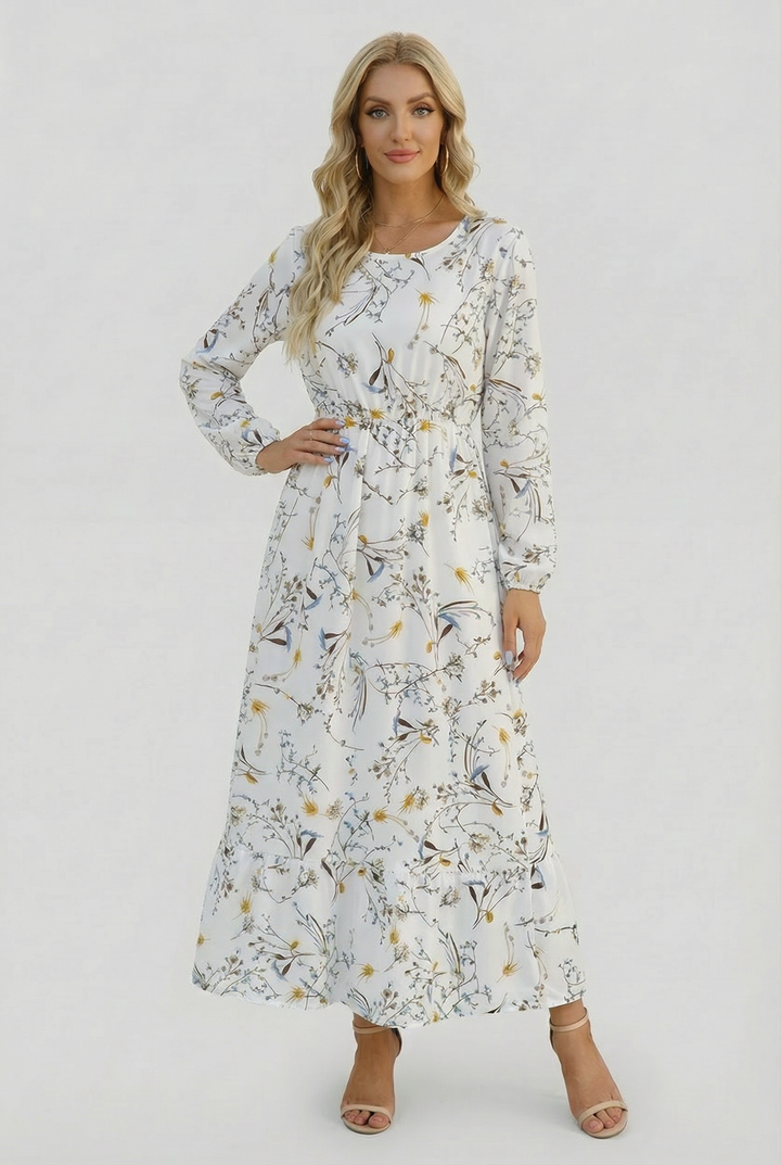 Milena | Abito maxi a fiori con maniche lunghe
