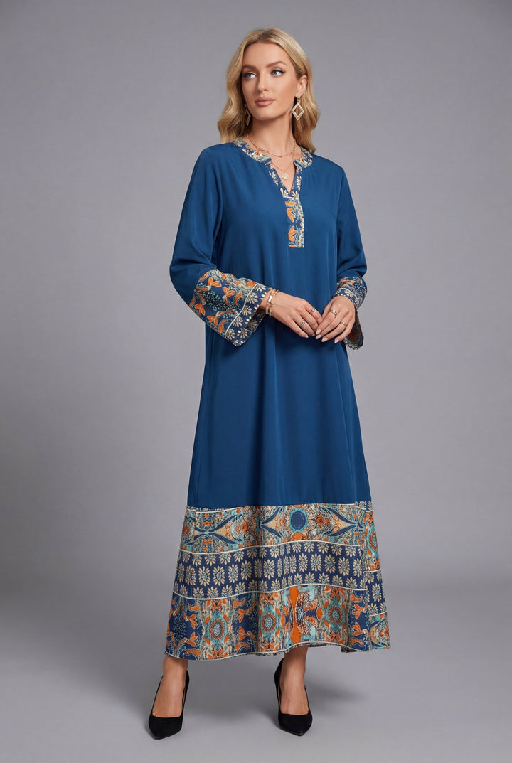 Oksana | Abito maxi con scollatura a V e maniche a volant