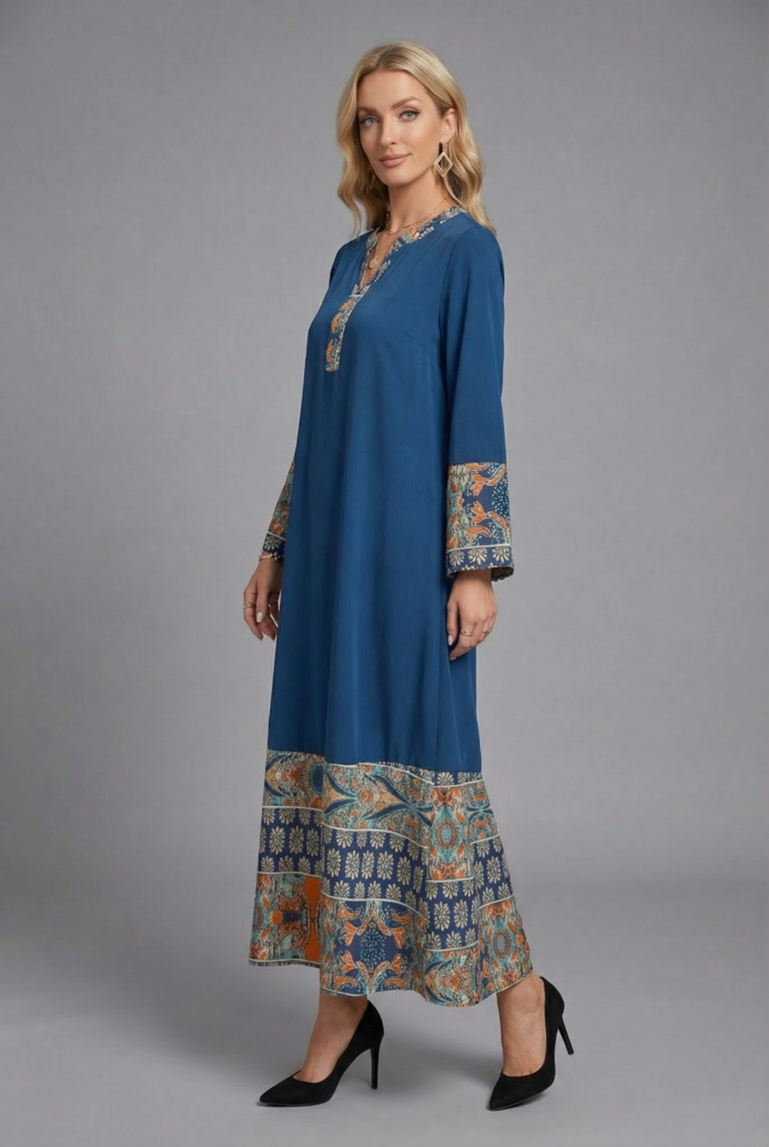 Oksana | Abito maxi con scollatura a V e maniche a volant