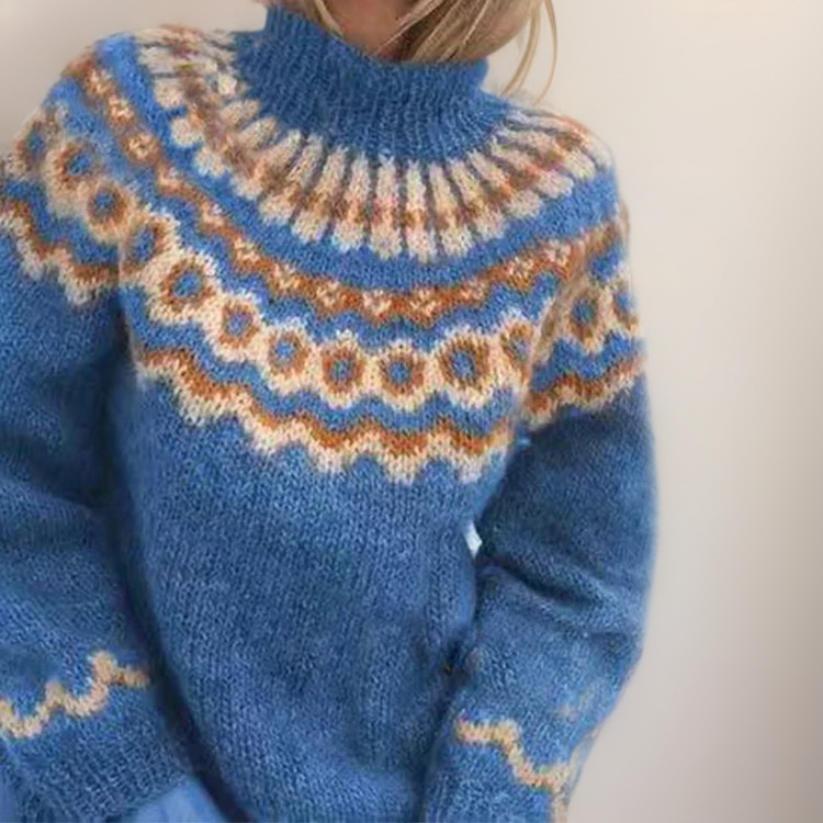 Maglione a collo alto con motivo nordico in tonalità terrose