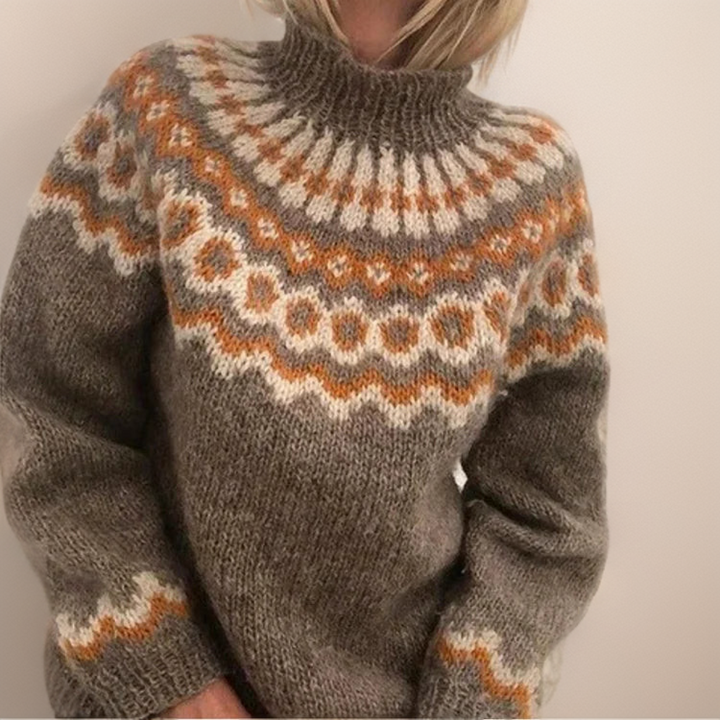 Maglione a collo alto con motivo nordico in tonalità terrose