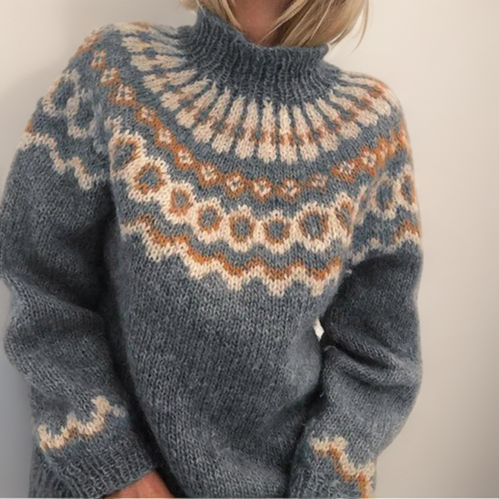 Maglione a collo alto con motivo nordico in tonalità terrose