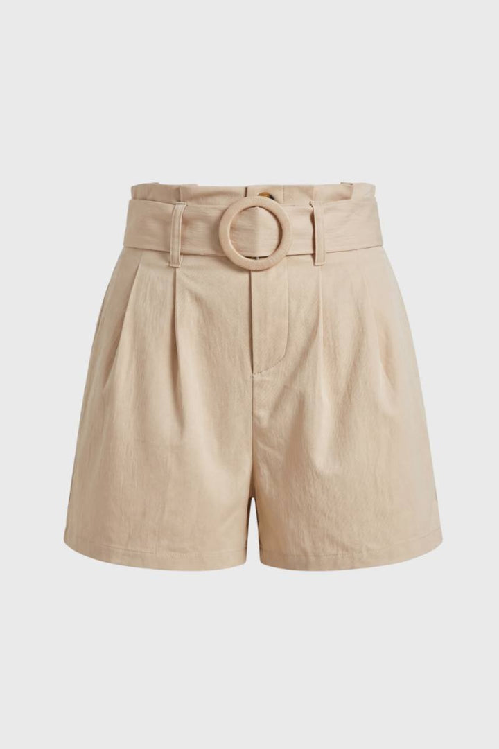 Pantaloni corti a pieghe da donna con vita alta e cintura