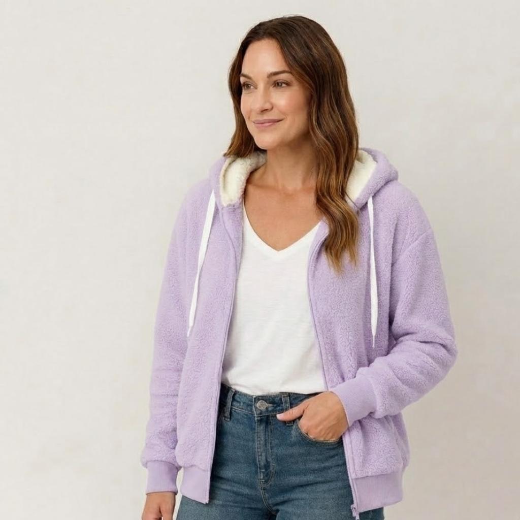 Giacca in fleece da donna con cappuccio e zip frontale