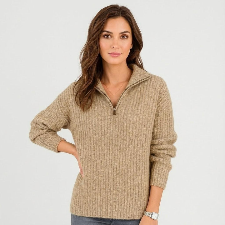 Maglione lavorato a maglia con colletto alto e zip corta