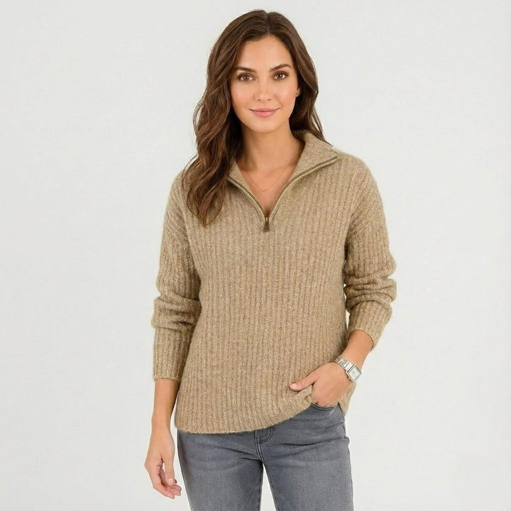 Maglione lavorato a maglia con colletto alto e zip corta