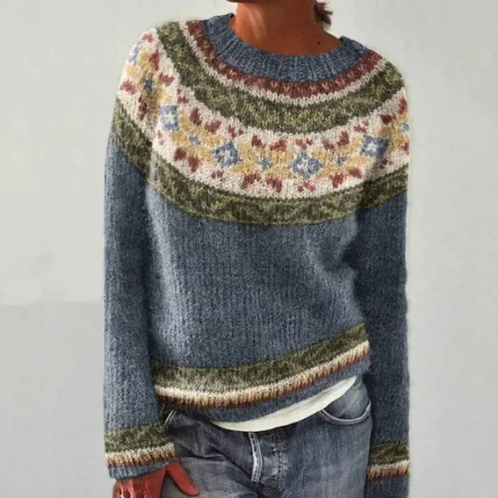 Maglione lavorato a maglia con motivo retrò sul collo