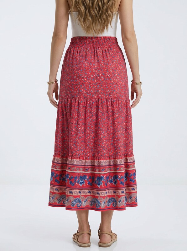 Gonna midi boho con motivo floreale