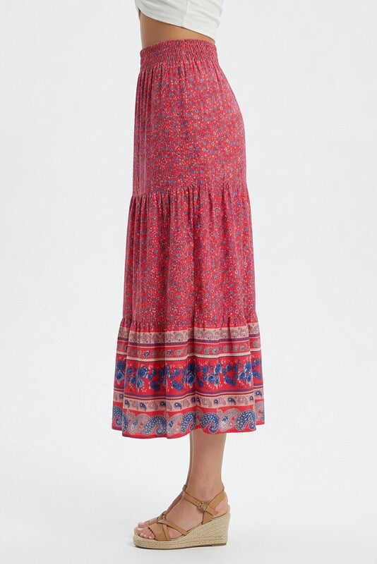 Gonna midi boho con motivo floreale