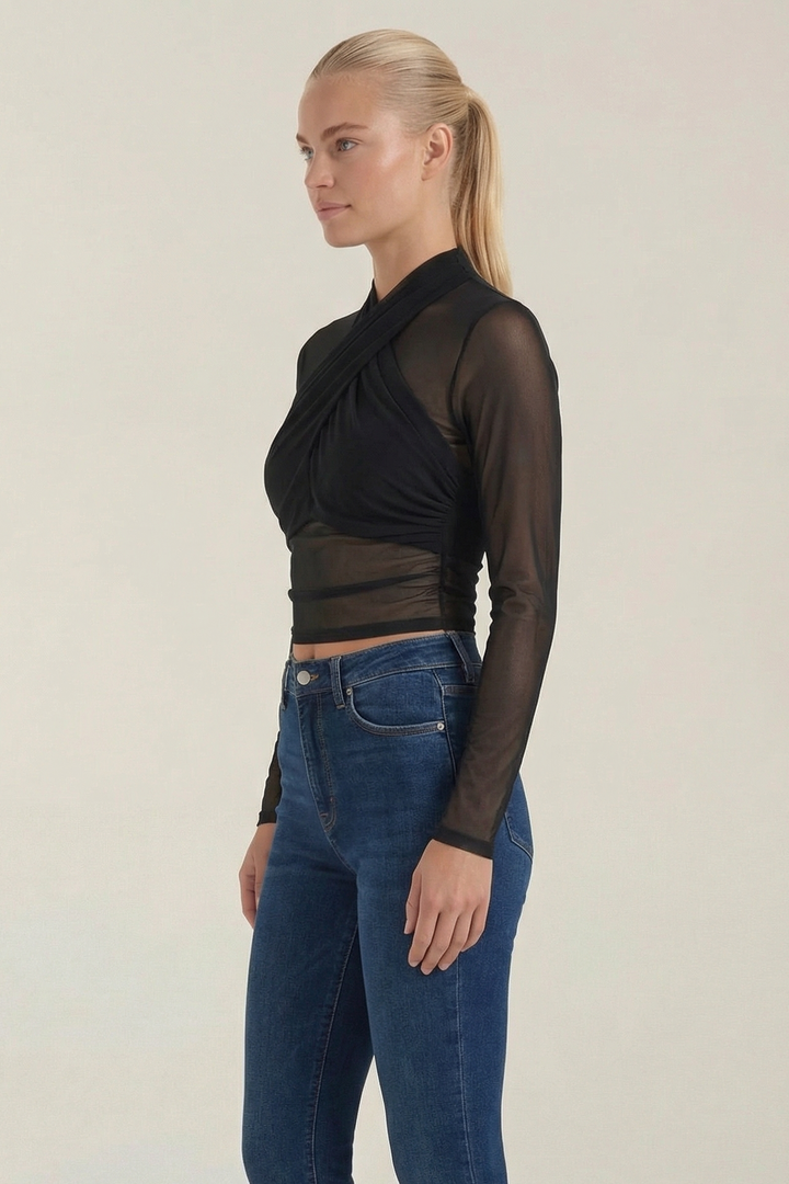 Mahuliena | Top trasparente avvolgente con davanti incrociato