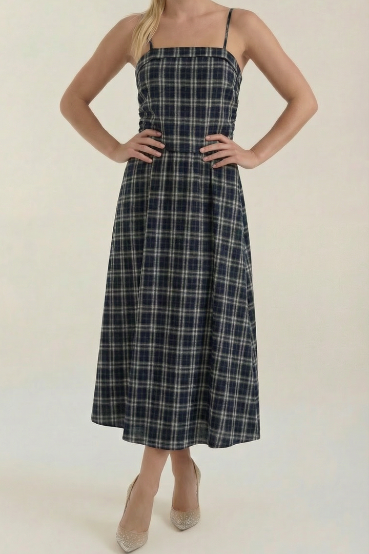 Branislava | Abito midi a quadri con scollatura quadrata