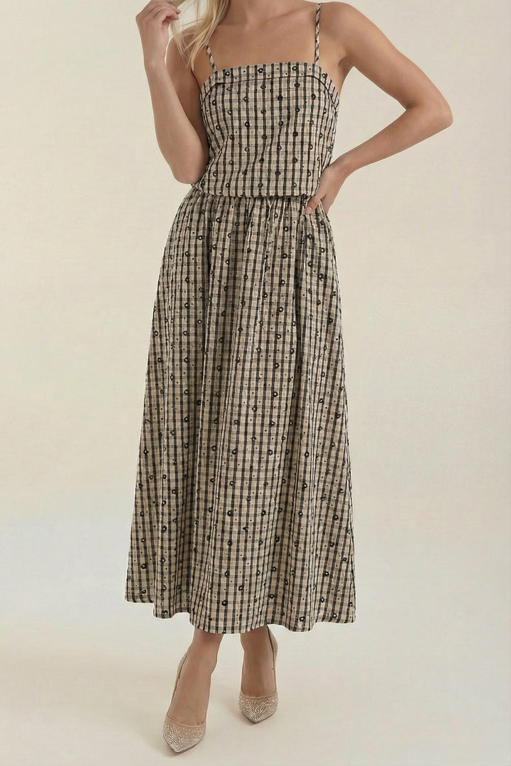 Branislava | Abito midi a quadri con scollatura quadrata