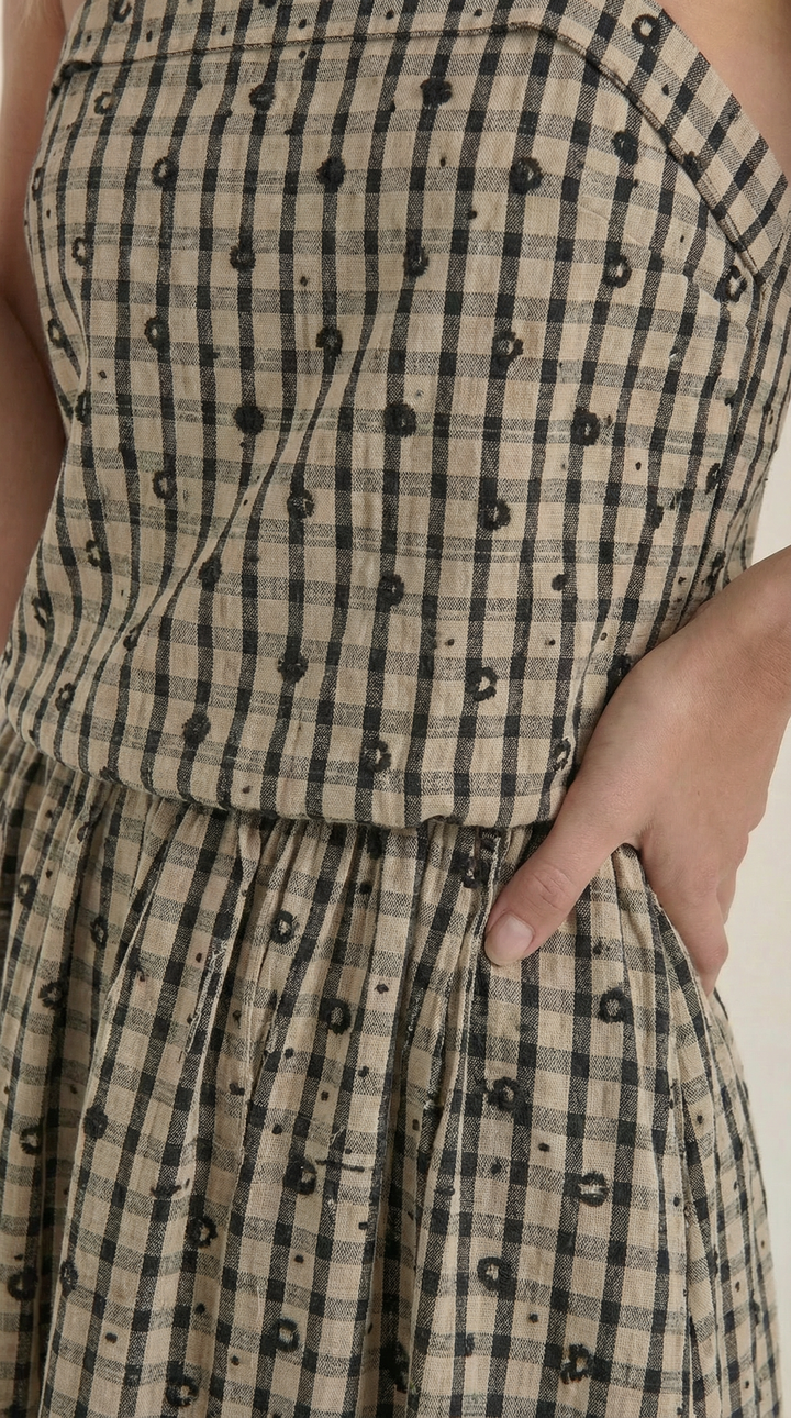 Branislava | Abito midi a quadri con scollatura quadrata