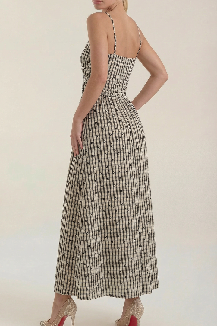 Branislava | Abito midi a quadri con scollatura quadrata