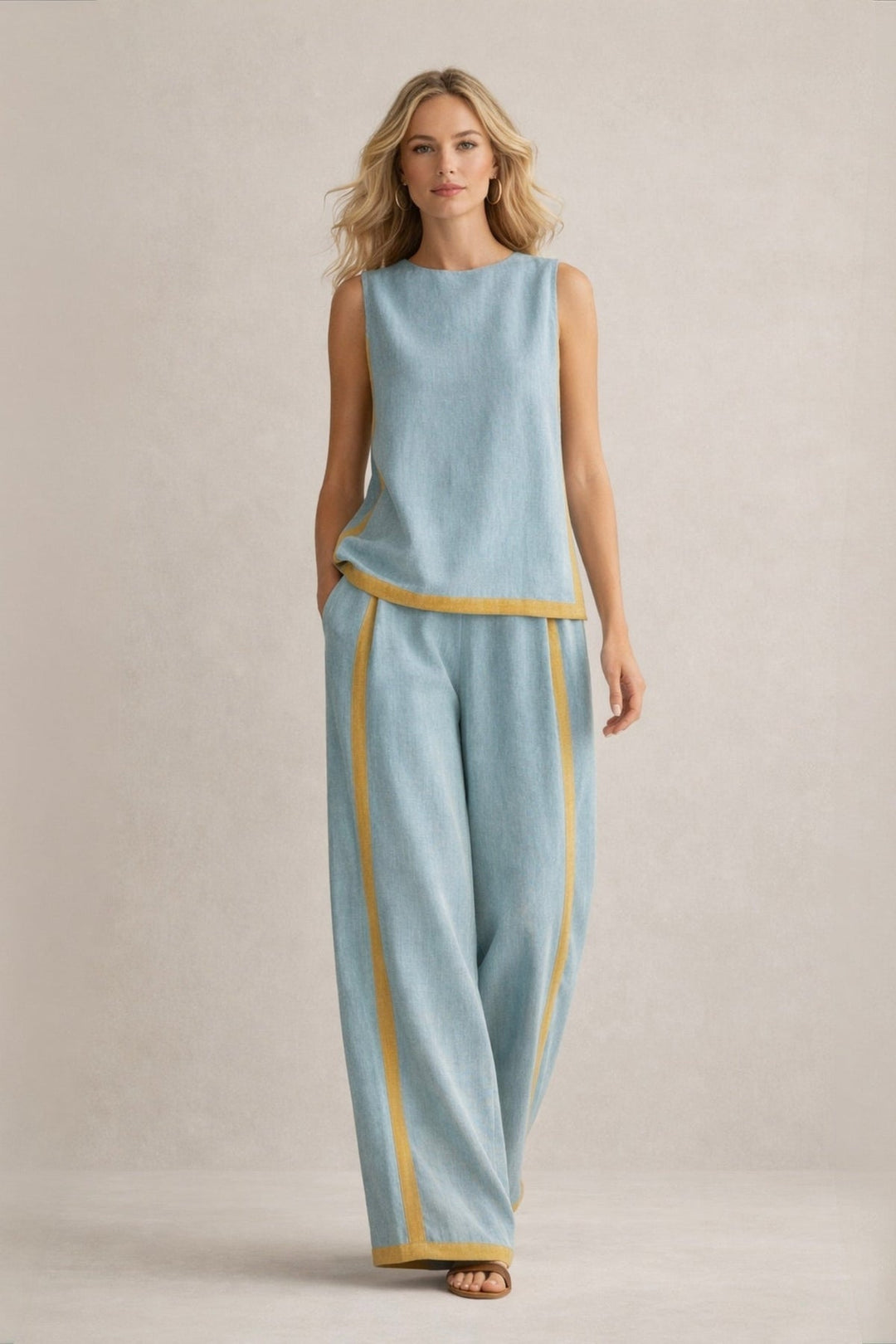 Ľudka | Completo elegante con top senza maniche e pantaloni larghi