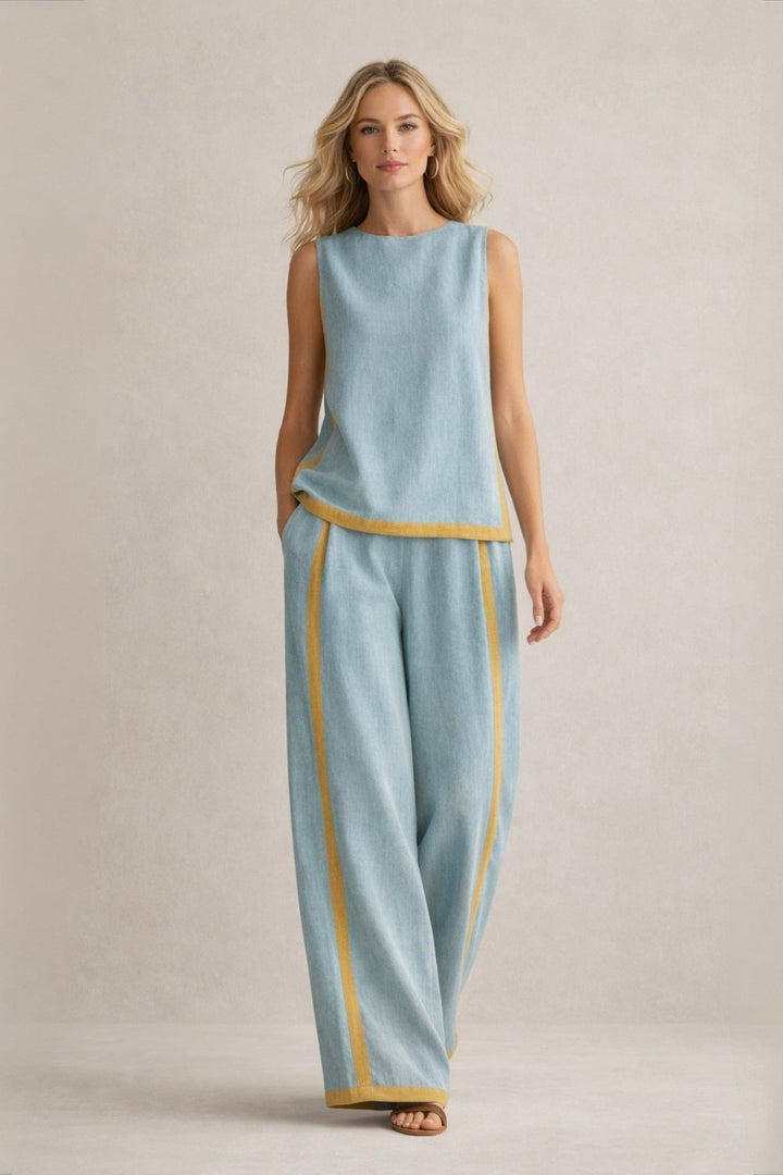 Ľudka | Completo elegante con top senza maniche e pantaloni larghi