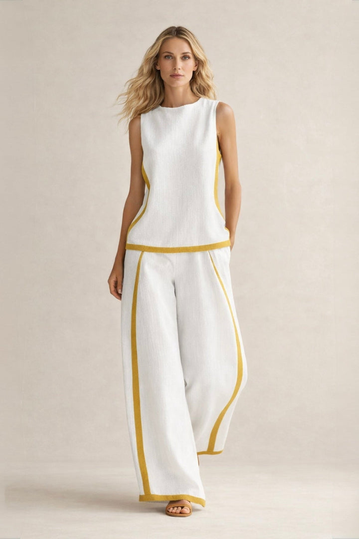 Ľudka | Completo elegante con top senza maniche e pantaloni larghi