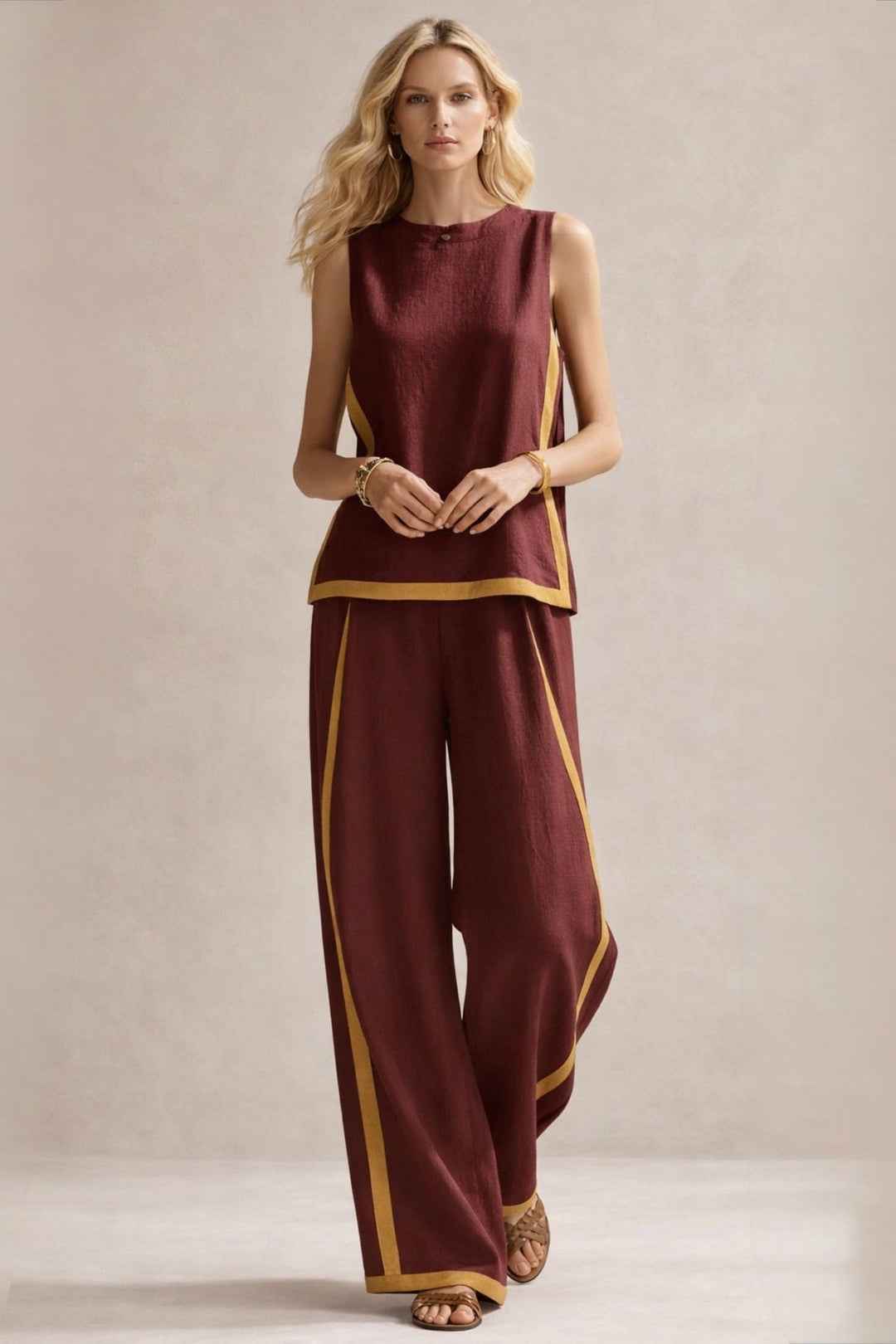 Ľudka | Completo elegante con top senza maniche e pantaloni larghi