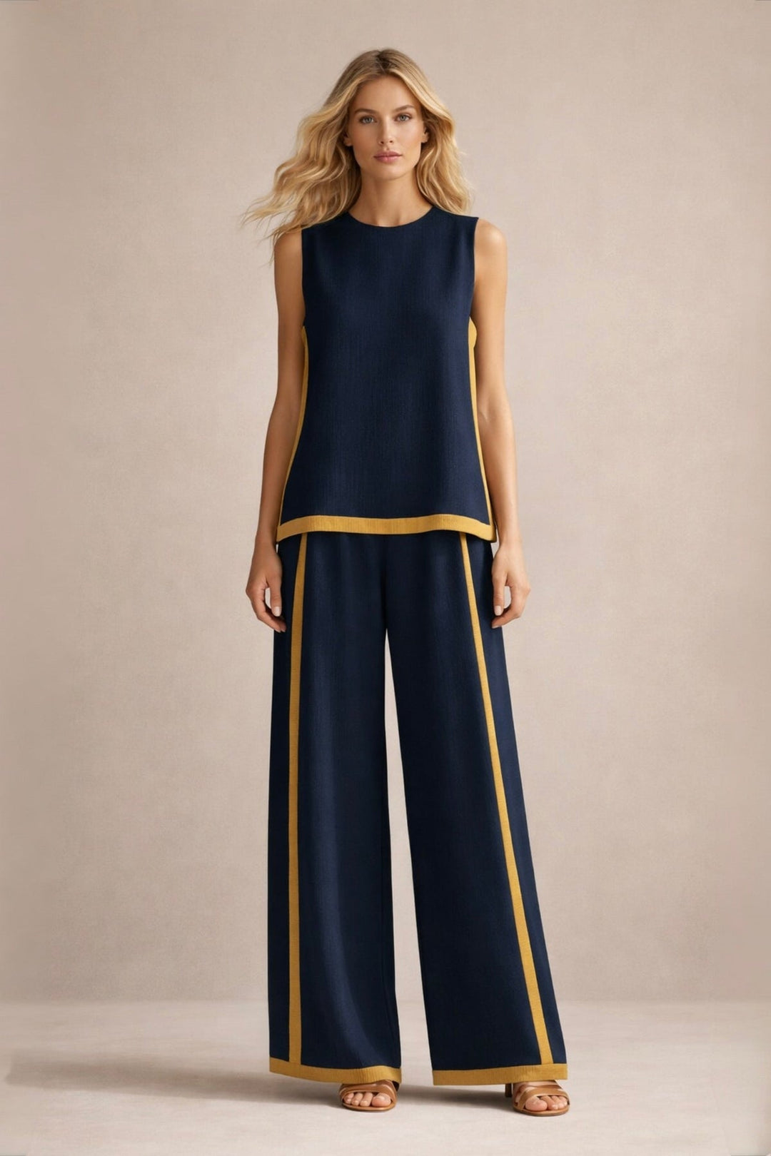 Ľudka | Completo elegante con top senza maniche e pantaloni larghi