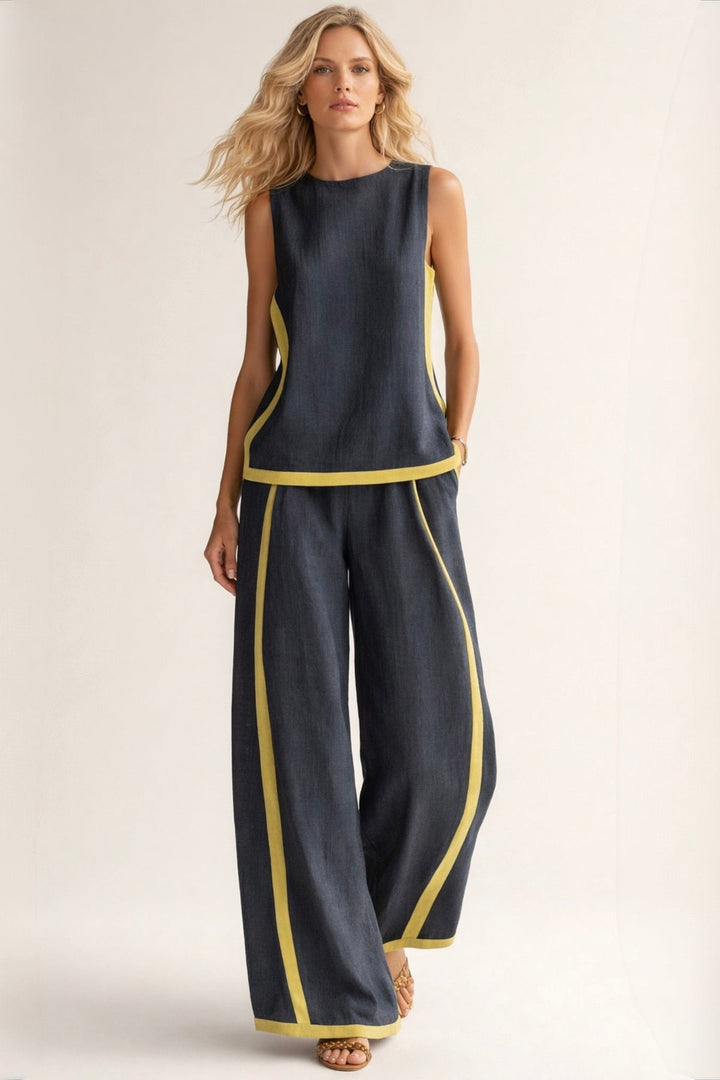 Ľudka | Completo elegante con top senza maniche e pantaloni larghi