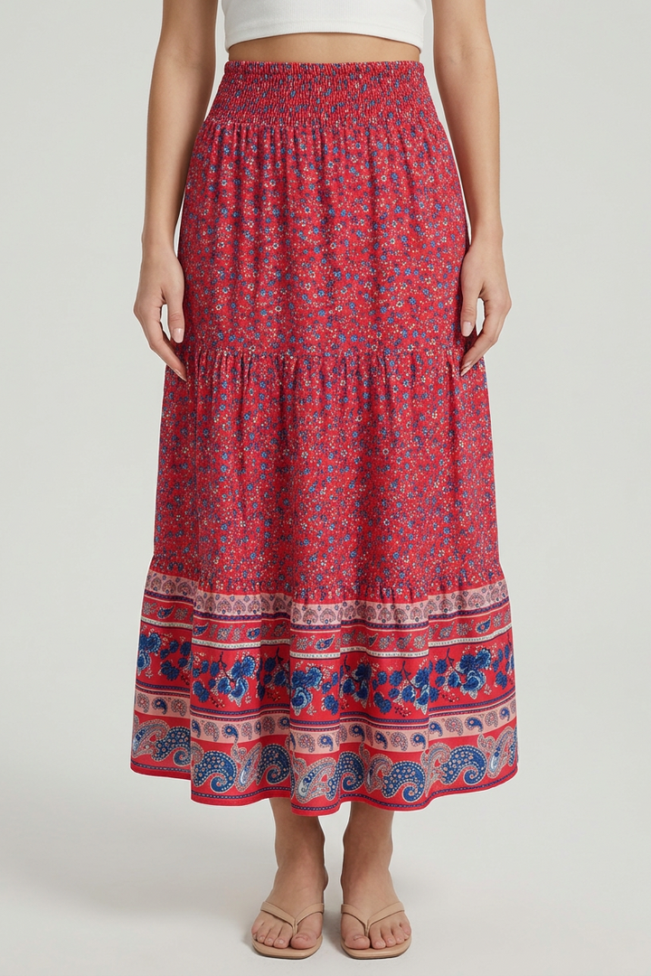 Gonna midi boho con motivo floreale